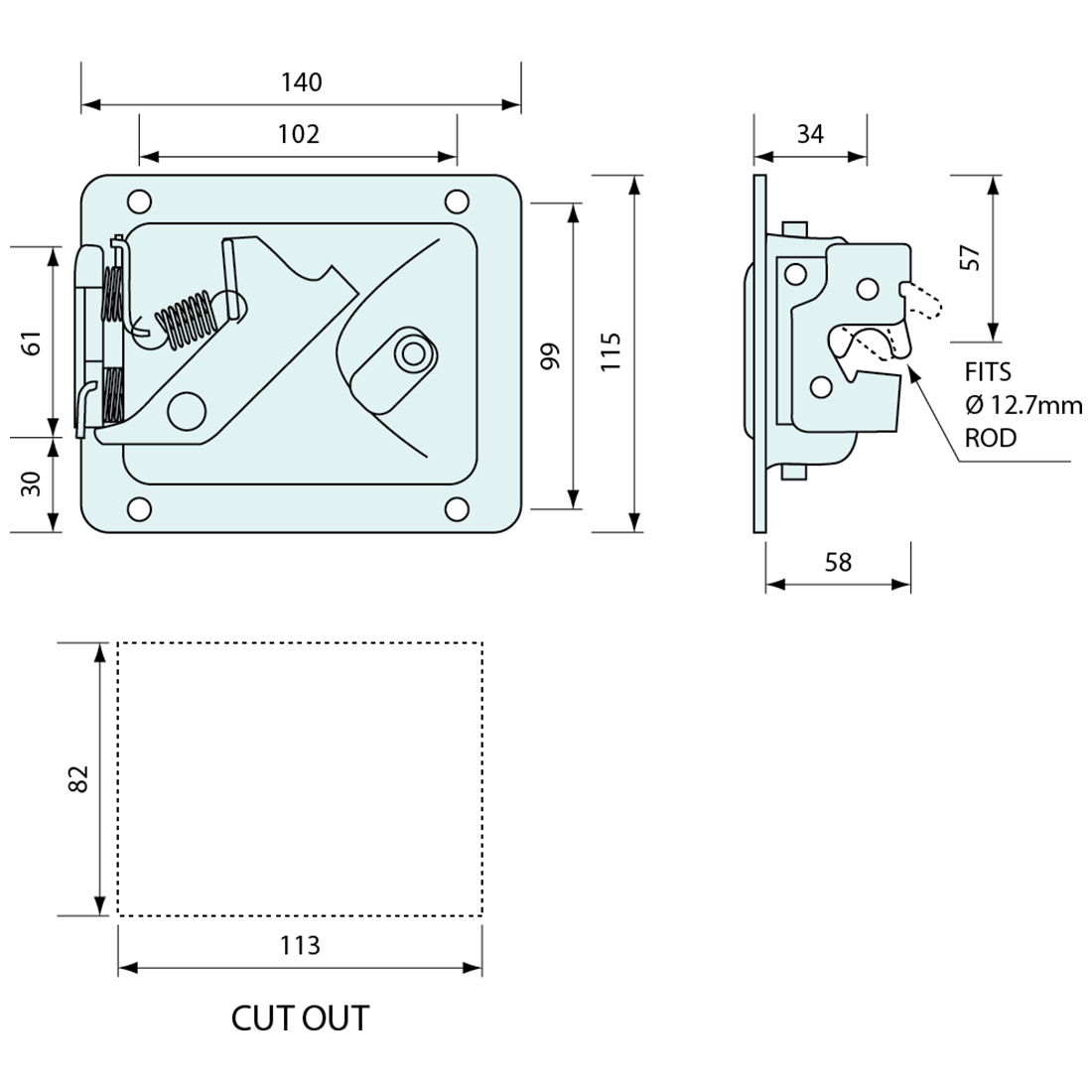 Rotary Paddle Latch Locking Stainless Steel 140mm